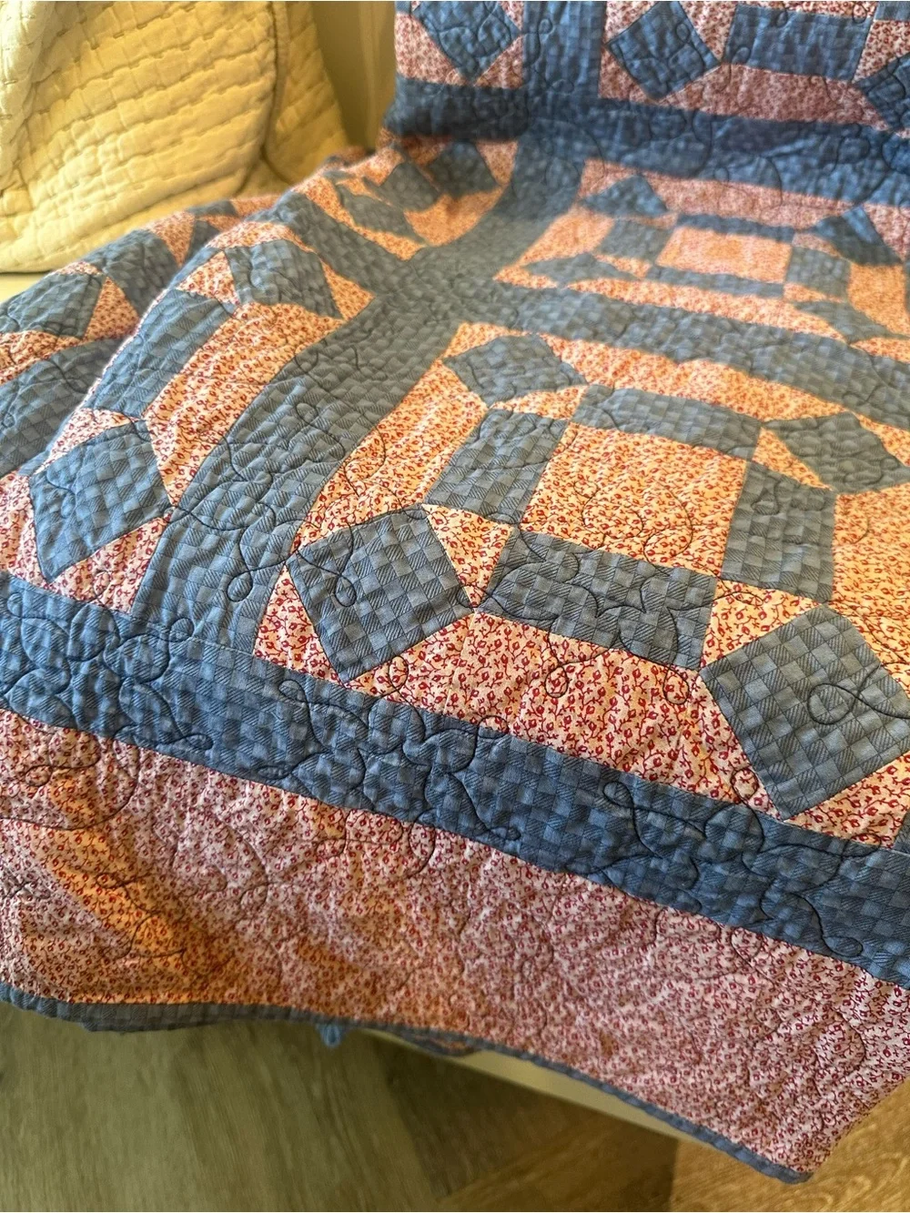 Blue and red Patchwork Quilt -handmade